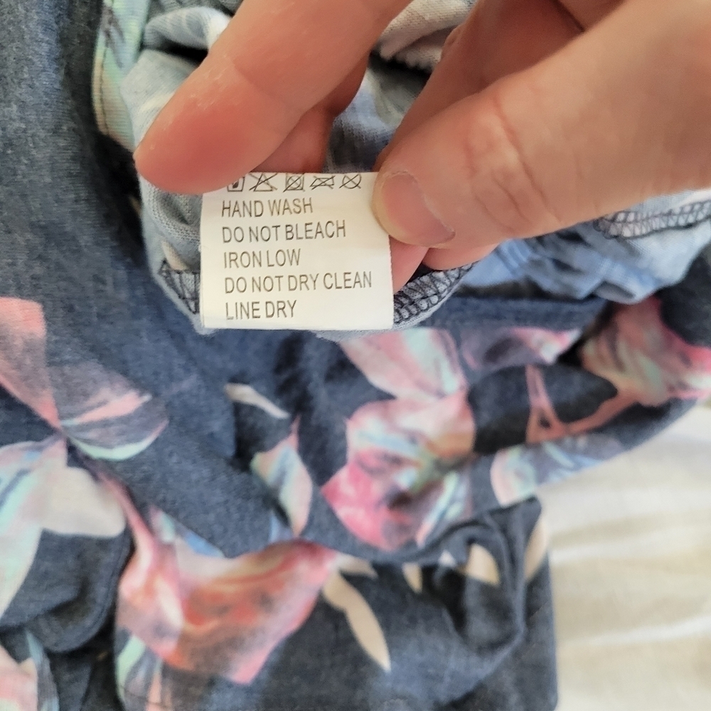Tickled Teal blue grey floral drawstring jumpsuit w/pockets S - Picture 8 of 12
